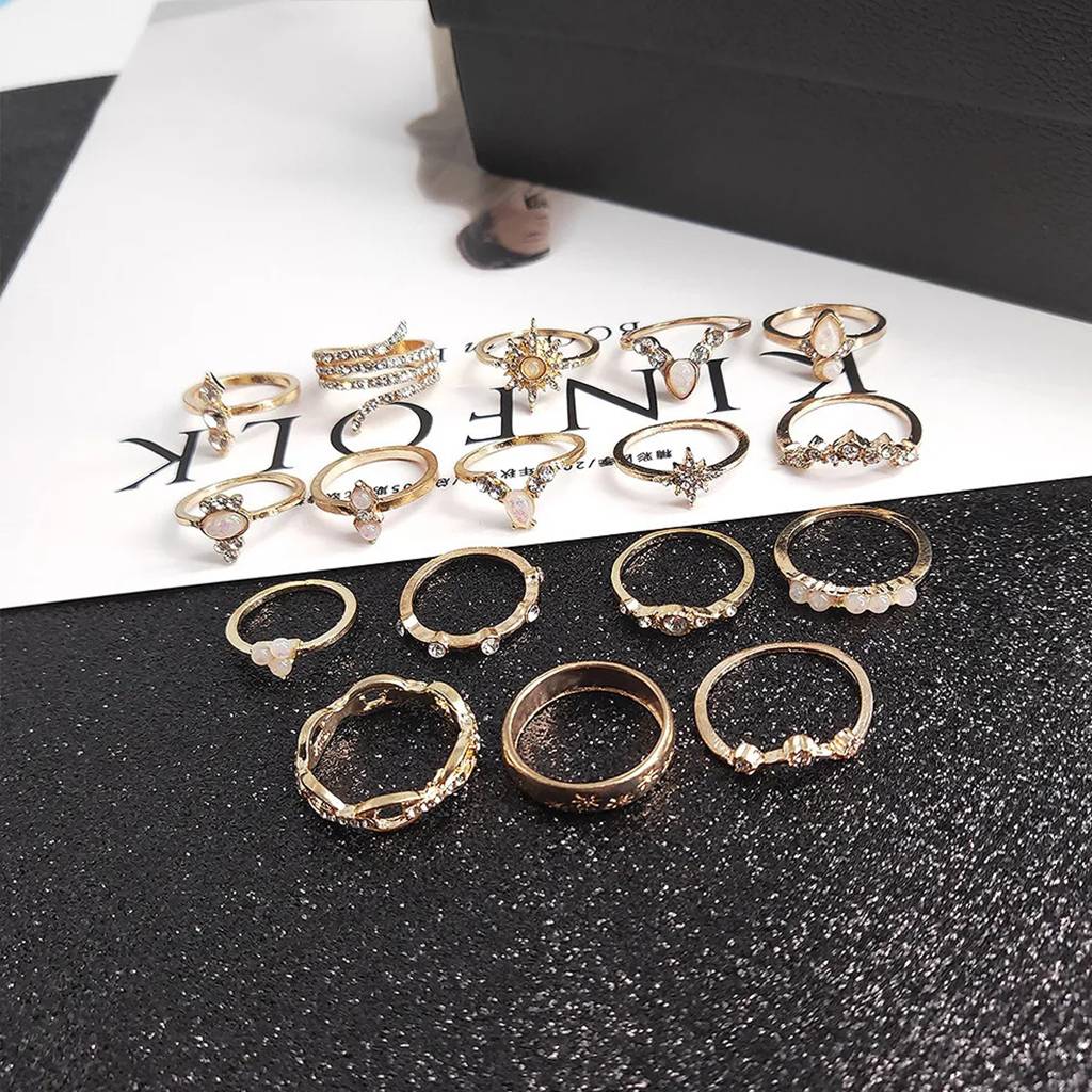 Set Of 17 Gold Plated Stacking Rings : RNG-JS24-80098