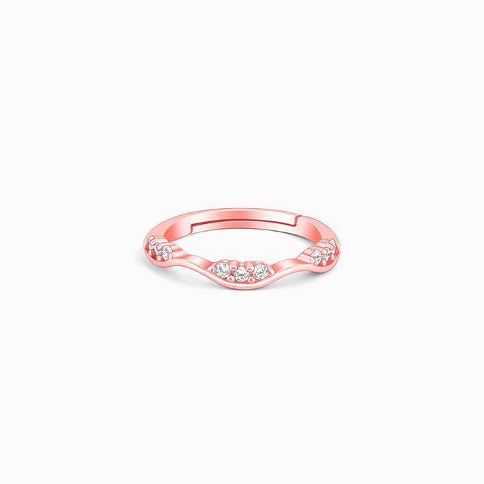Giva 925 Sterling Silver Rose Gold Zircon Tune Of Wave Ring, Adjustable | Gifts For Women  : R01267