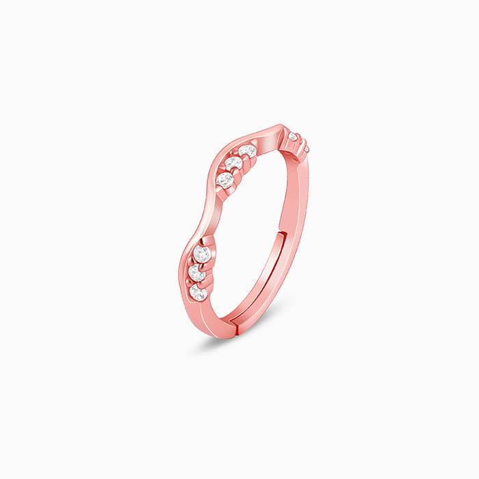 Giva 925 Sterling Silver Rose Gold Zircon Tune Of Wave Ring, Adjustable | Gifts For Women  : R01267