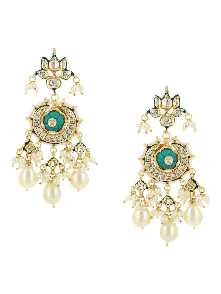 Blue Cream Floral Kundan Earrings : RRA22-16