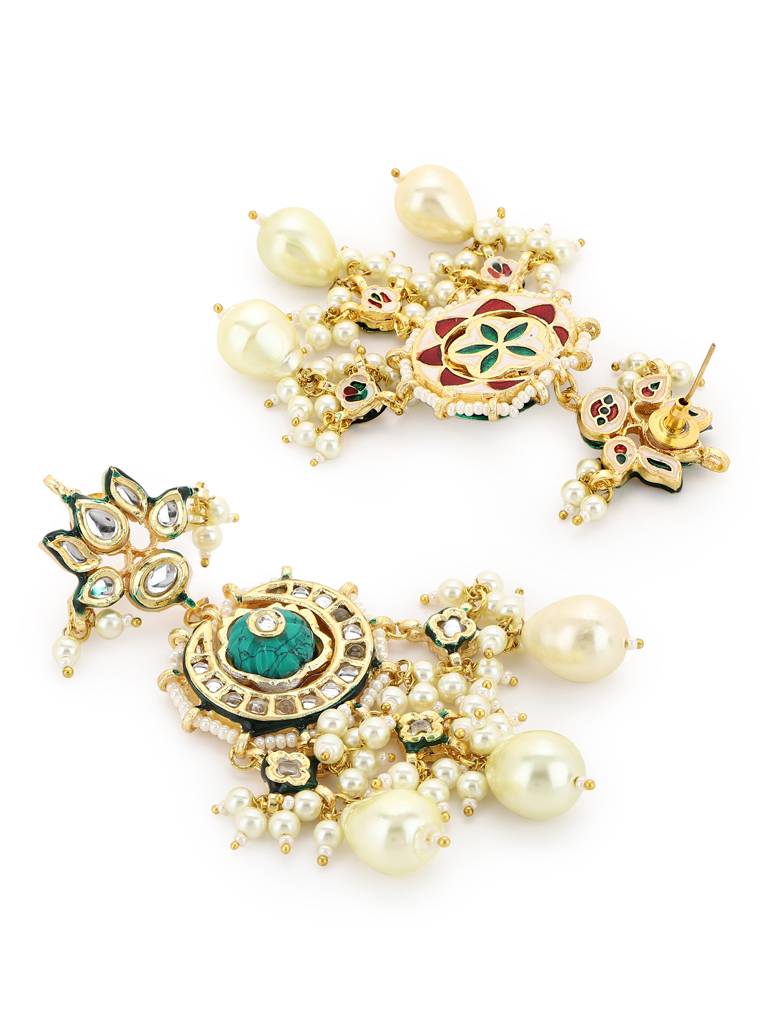 Blue Cream Floral Kundan Earrings : RRA22-16