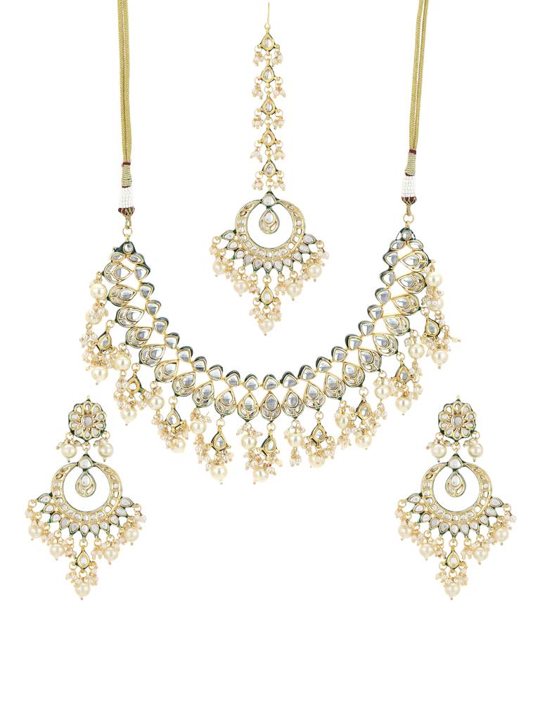 Kundan Neckpiece With Earrings & Maang Tikka : RRA22-1