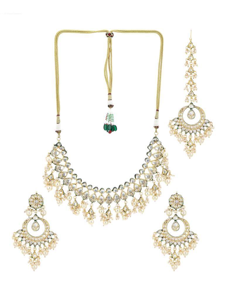 Kundan Neckpiece With Earrings & Maang Tikka : RRA22-1