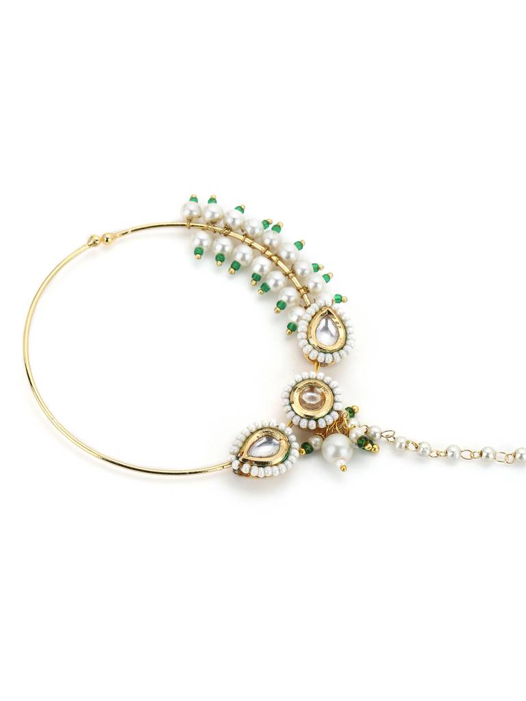 Maharani Green White Kundan Nose Ring : RRA22-23
