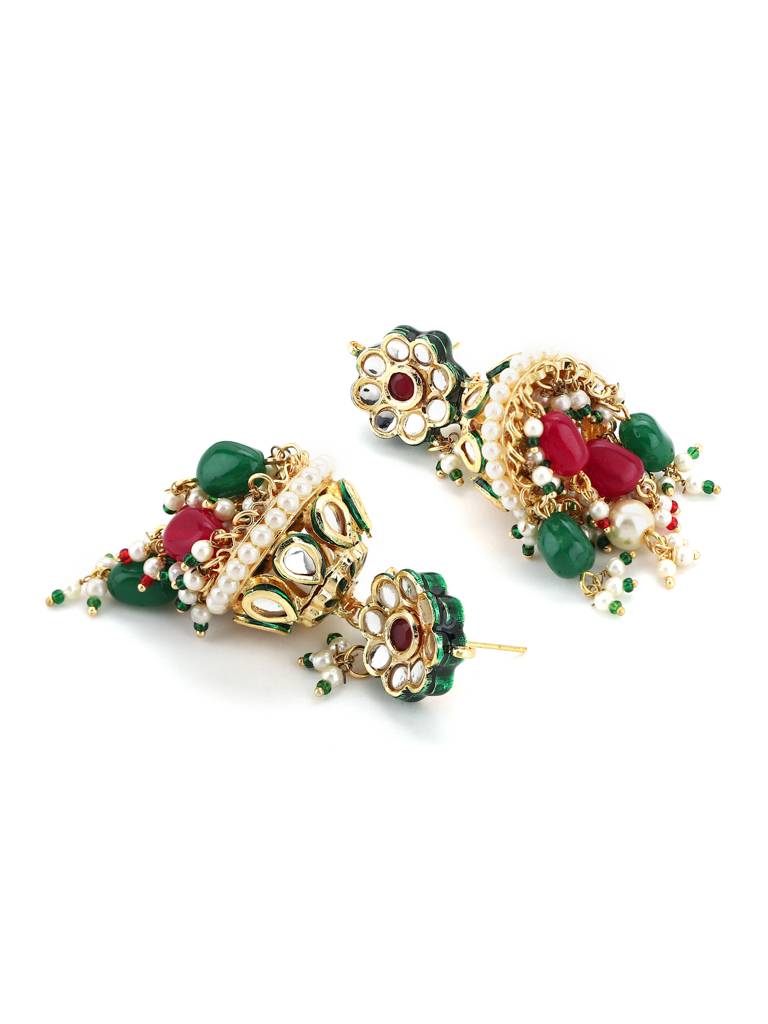 Red Green Kundan Neckpiece With Earrings : RRA22-2