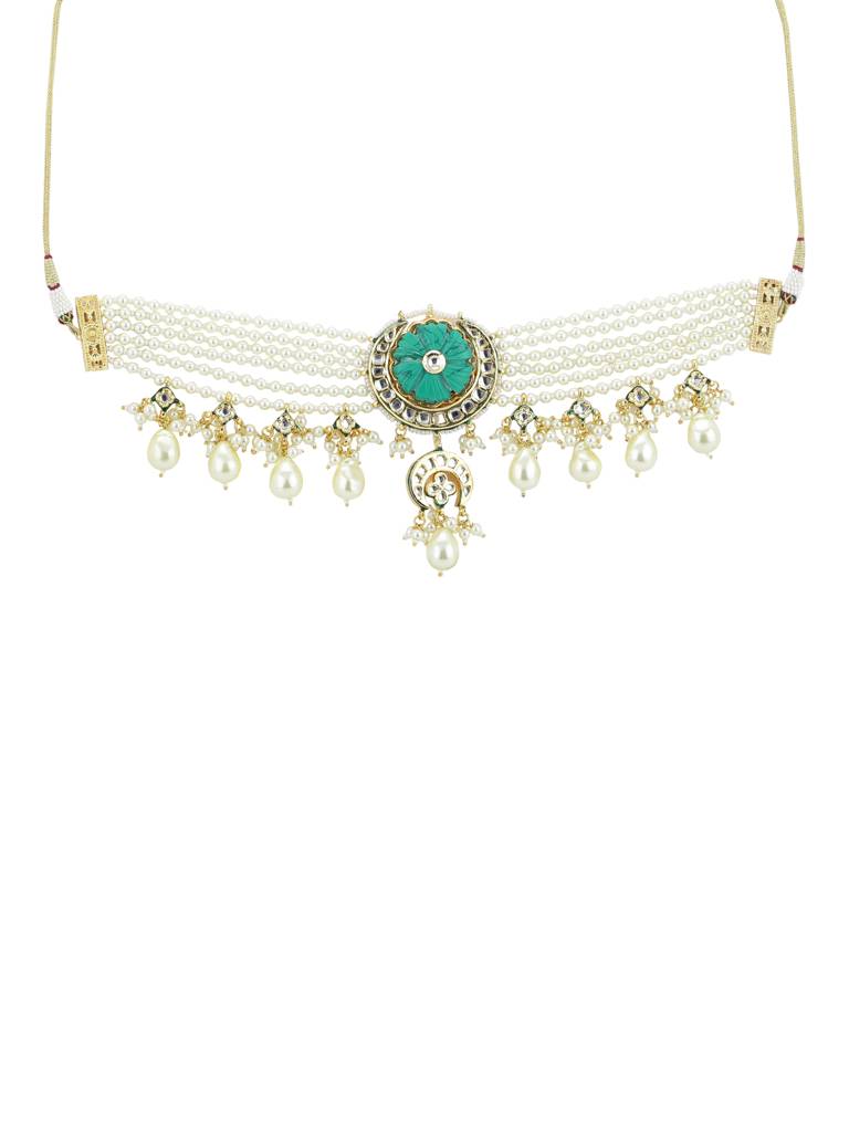 Sky Blue Pearl Kundan Neckpiece : RRA22-8