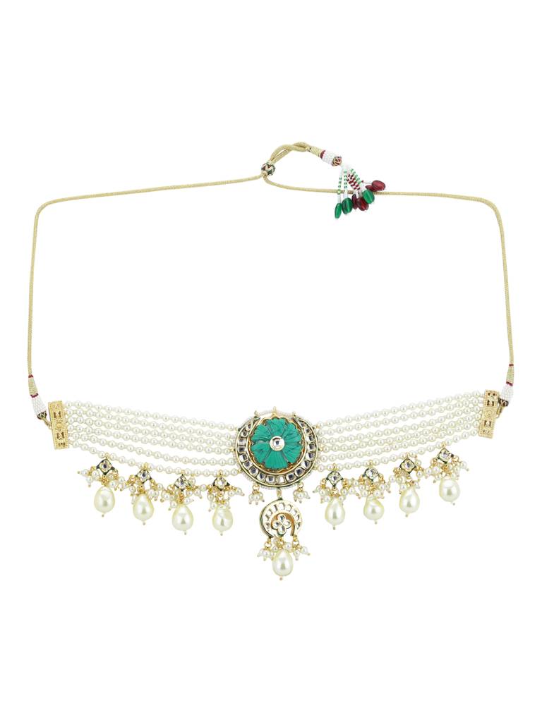 Sky Blue Pearl Kundan Neckpiece : RRA22-8