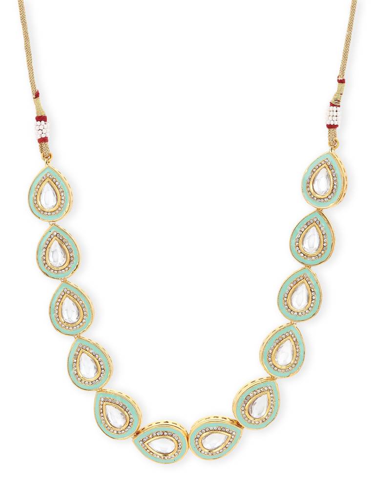 Sea Green Kundan Neckpiece With Crystals : RRA22-9