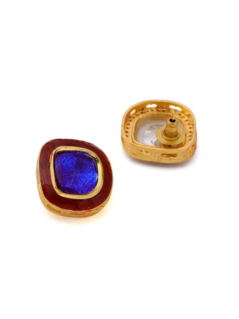 Blue And Red Meenakari Kundan Necklace With Earrings & Maang Tikka : RRAUG25-100