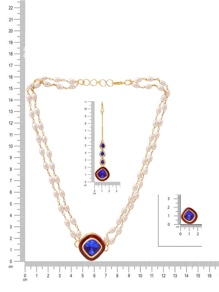 Blue And Red Meenakari Kundan Necklace With Earrings & Maang Tikka : RRAUG25-100