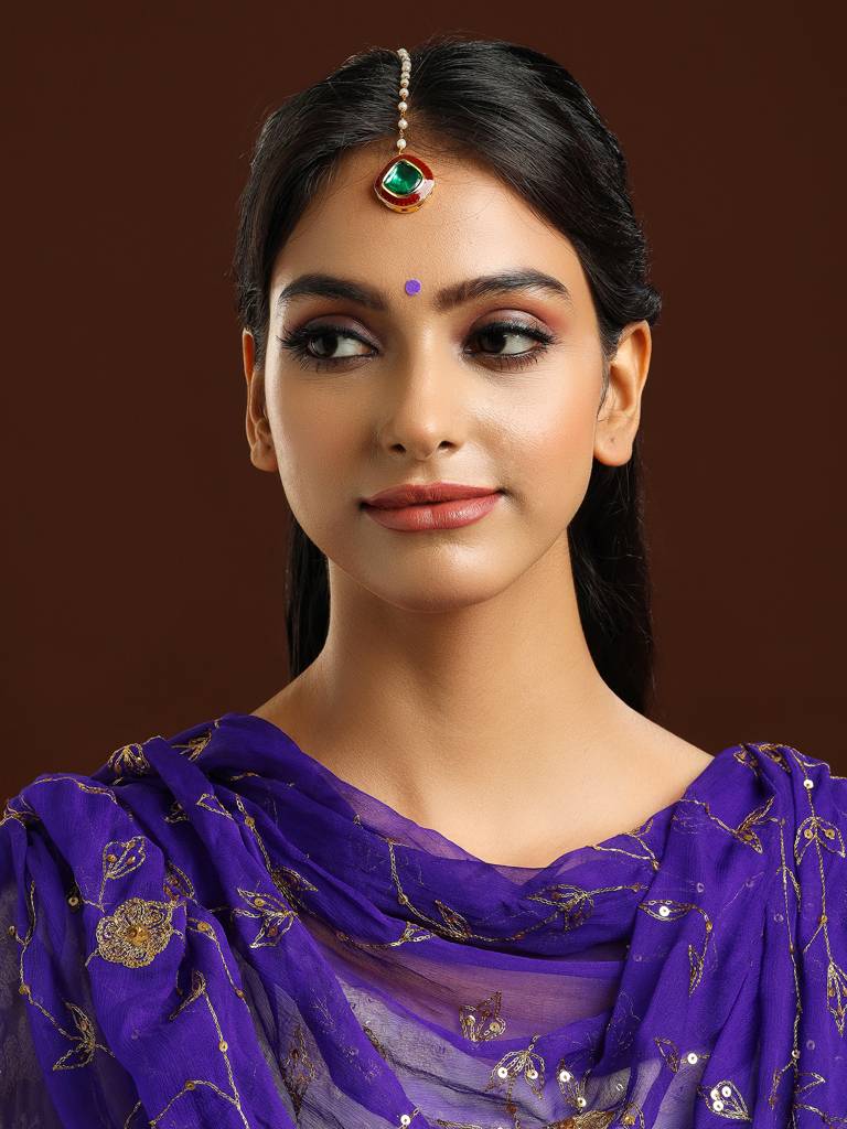 Green And Red Meenakari Kundan Maang Tikka : RRAUG25-12