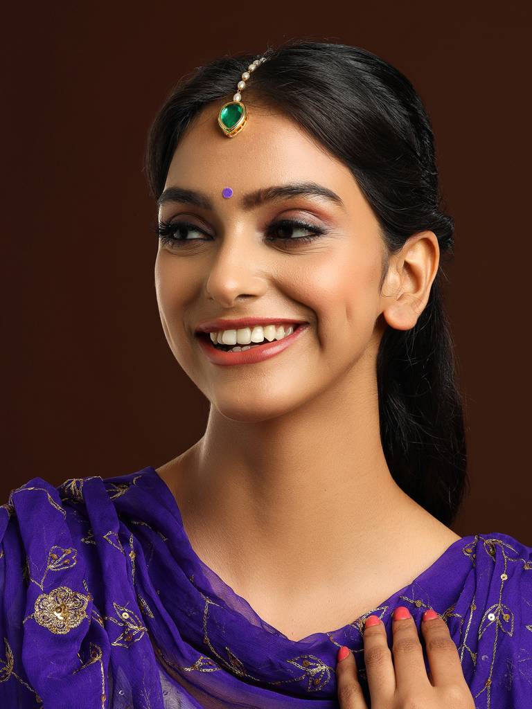 Tear Drop Green Meenakari Maang Tikka : RRAUG25-13
