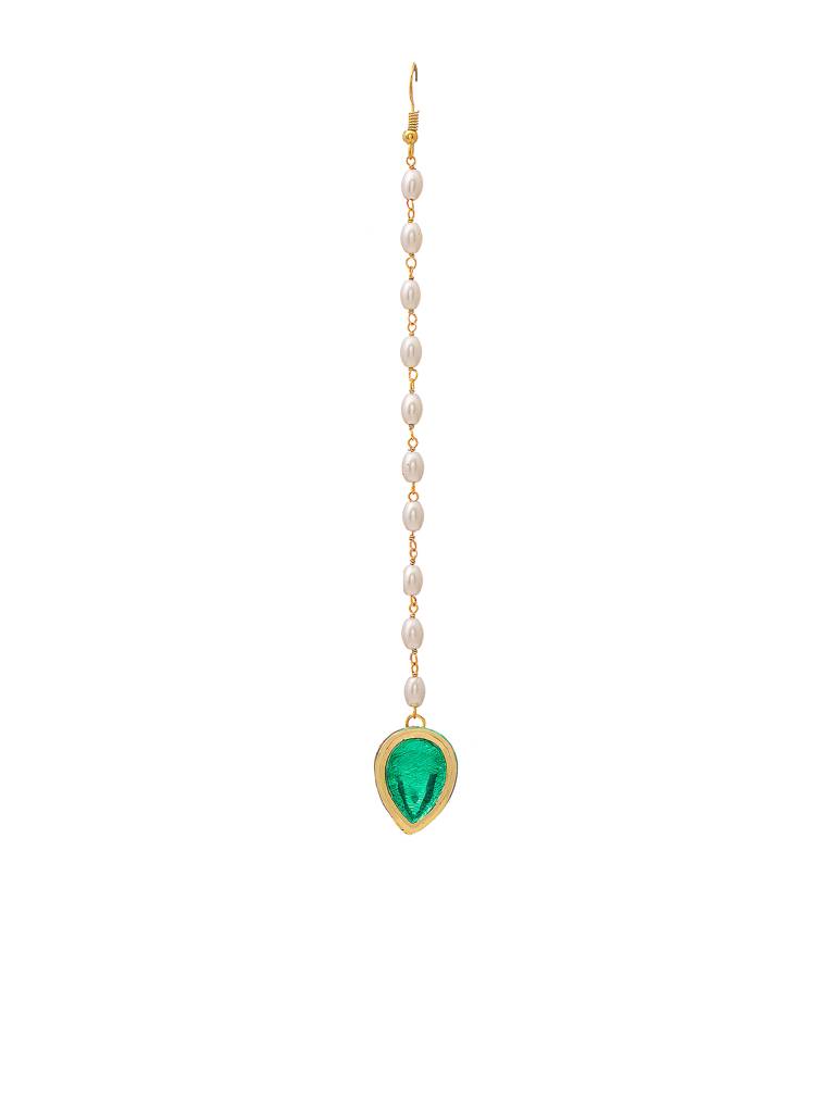 Tear Drop Green Meenakari Maang Tikka : RRAUG25-13