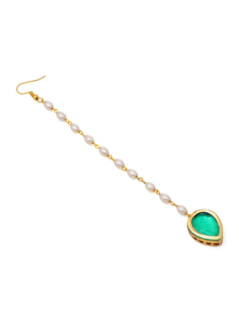 Tear Drop Green Meenakari Maang Tikka : RRAUG25-13