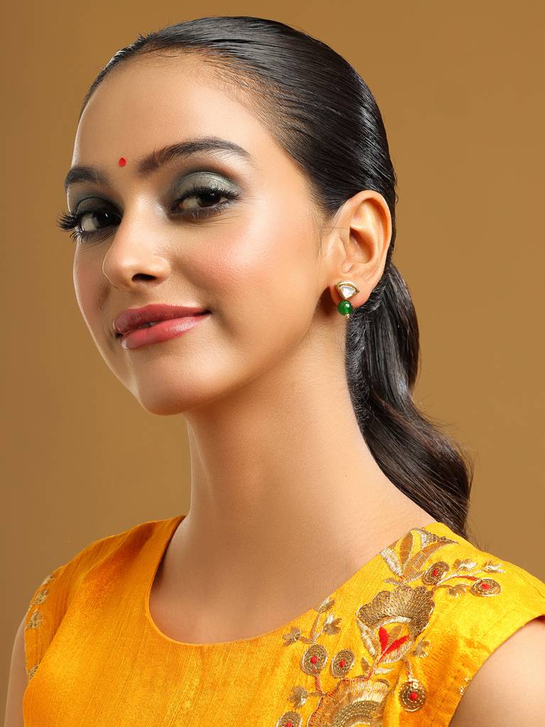 Green Aventurine Kundan Studs-Rraug25-25 : RRAUG25-25
