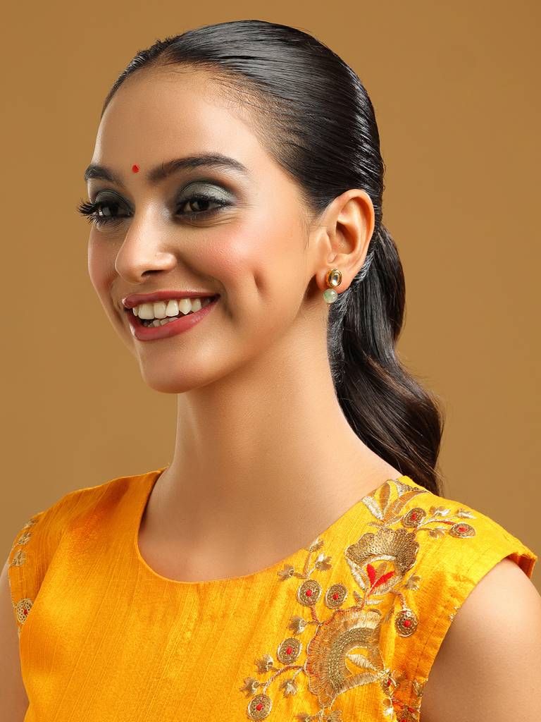 Green Aventurine Kundan Studs-Rraug25-32 : RRAUG25-32