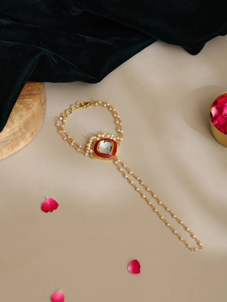 Red Meenakari Kundan Haath Phool : RRAUG25-38
