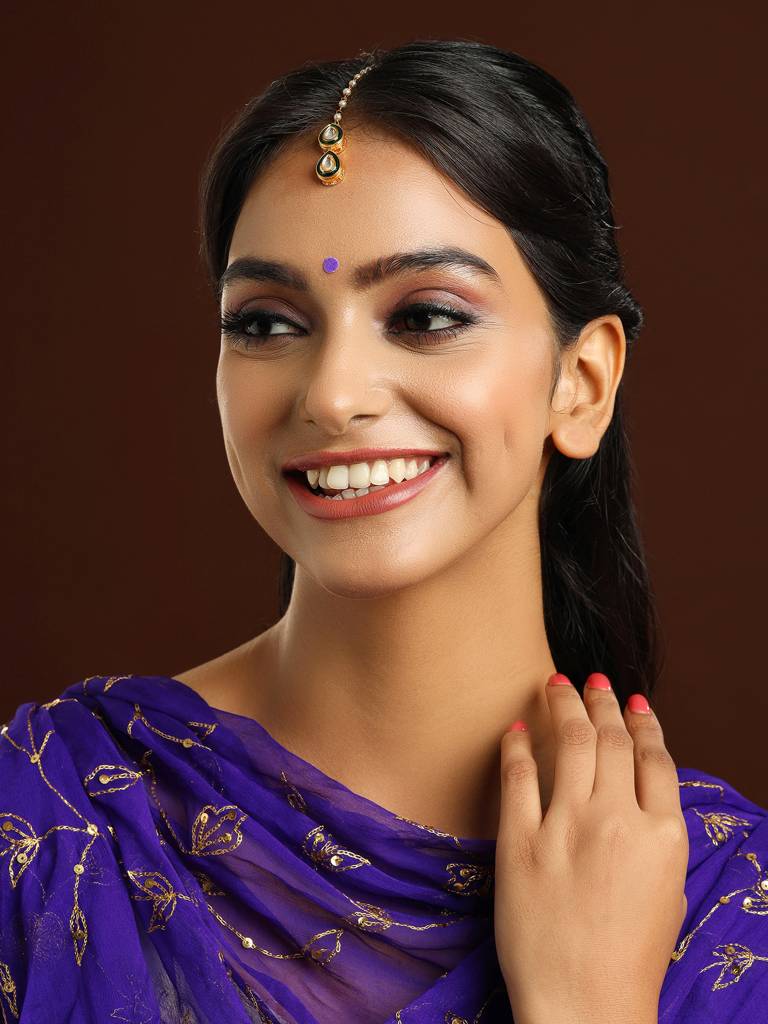 Double Teardrop Kundan Maang Tikka With Meenakari : RRAUG25-3