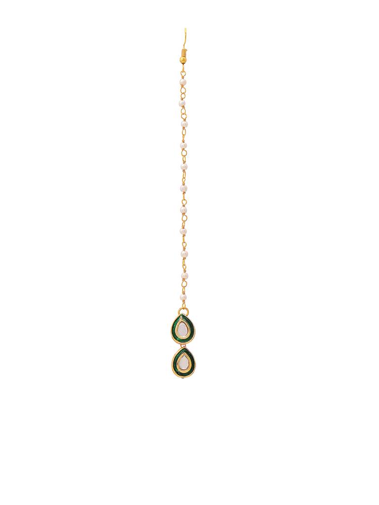 Double Teardrop Kundan Maang Tikka With Meenakari : RRAUG25-3