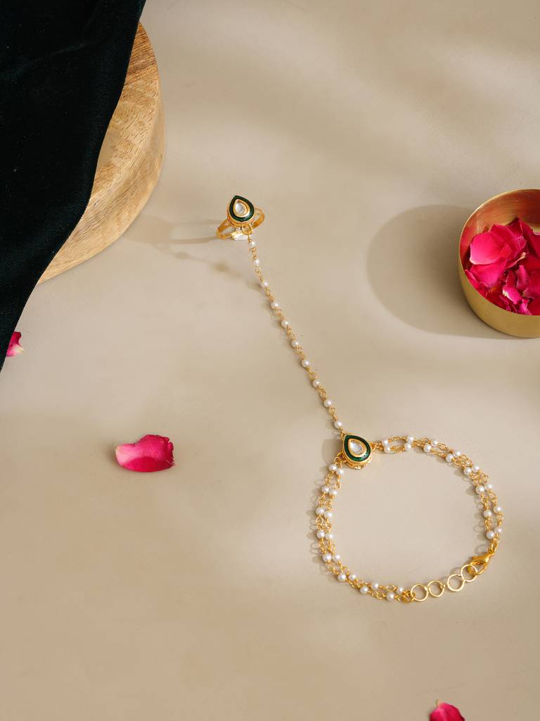 Green Meenakari Kundan Haath Phool : RRAUG25-40