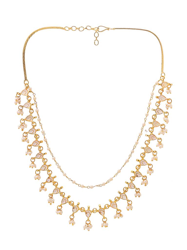 Kundan And Pearl Necklace Brass Gold