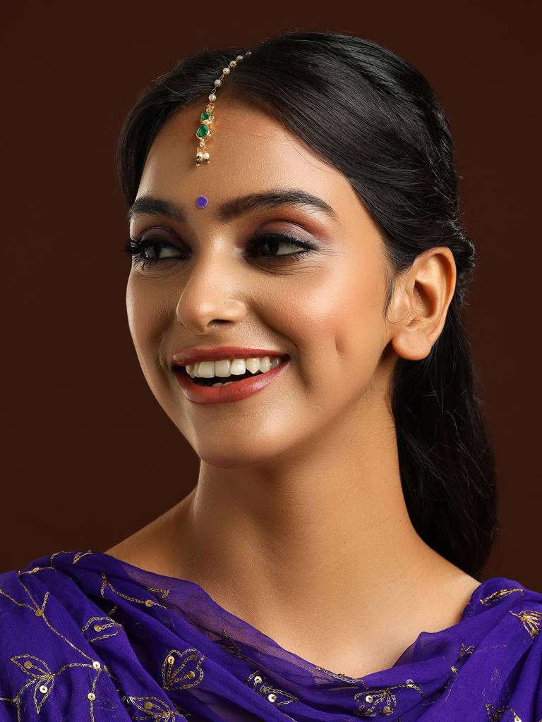 Green Meenakari Kundan Maang Tikka-Rraug25-07 : RRAUG25-7