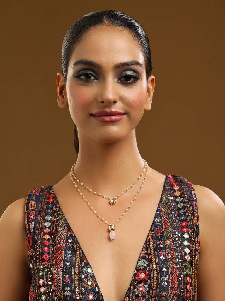 Pink Onyx And Kundan Necklace : RRAUG25-95