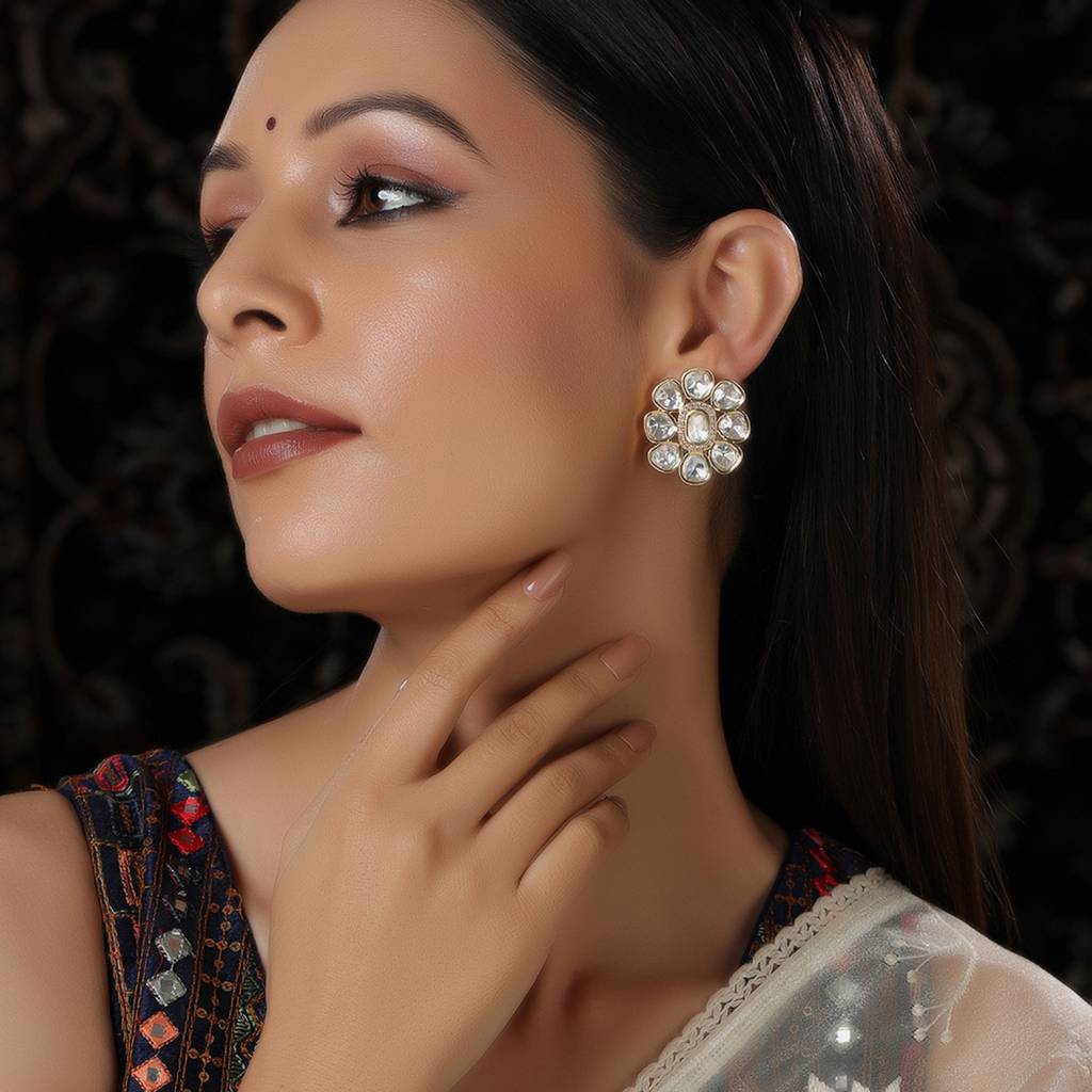 Oversized Round Kundan Studs : RRFEB24-10
