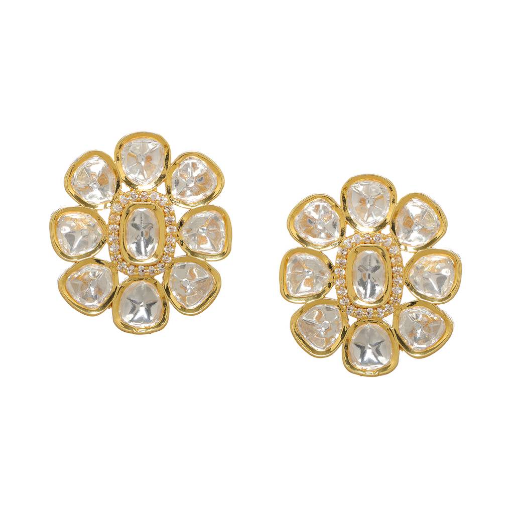 Oversized Round Kundan Studs : RRFEB24-10