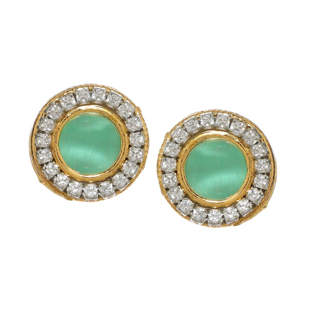 Green Round Daimond And Stone Studs : RRFEB24-12
