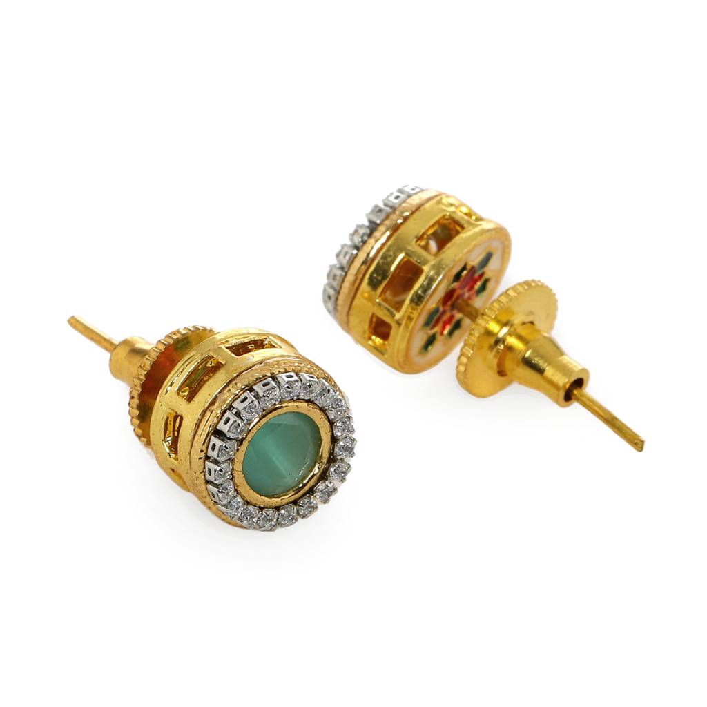Green Round Daimond And Stone Studs : RRFEB24-12