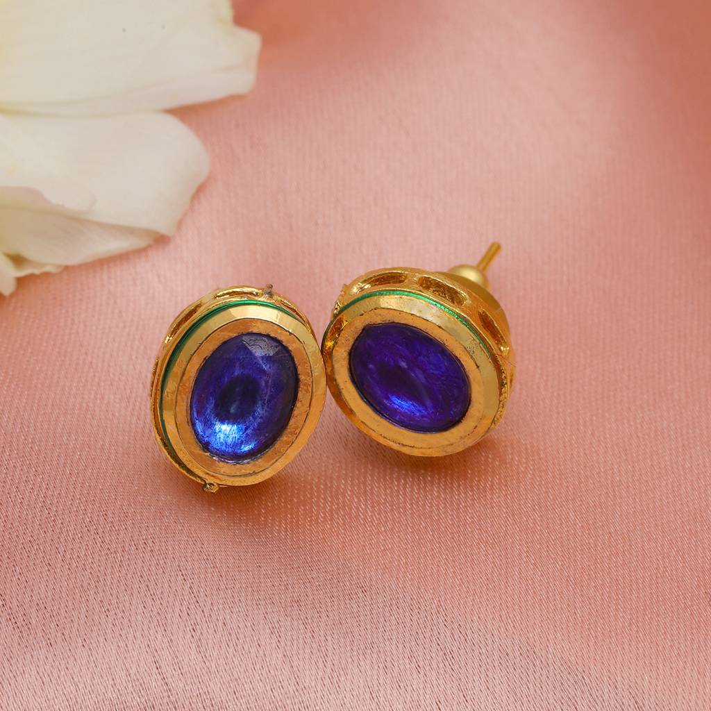 Blue Kundan Studs : RRFEB24-13