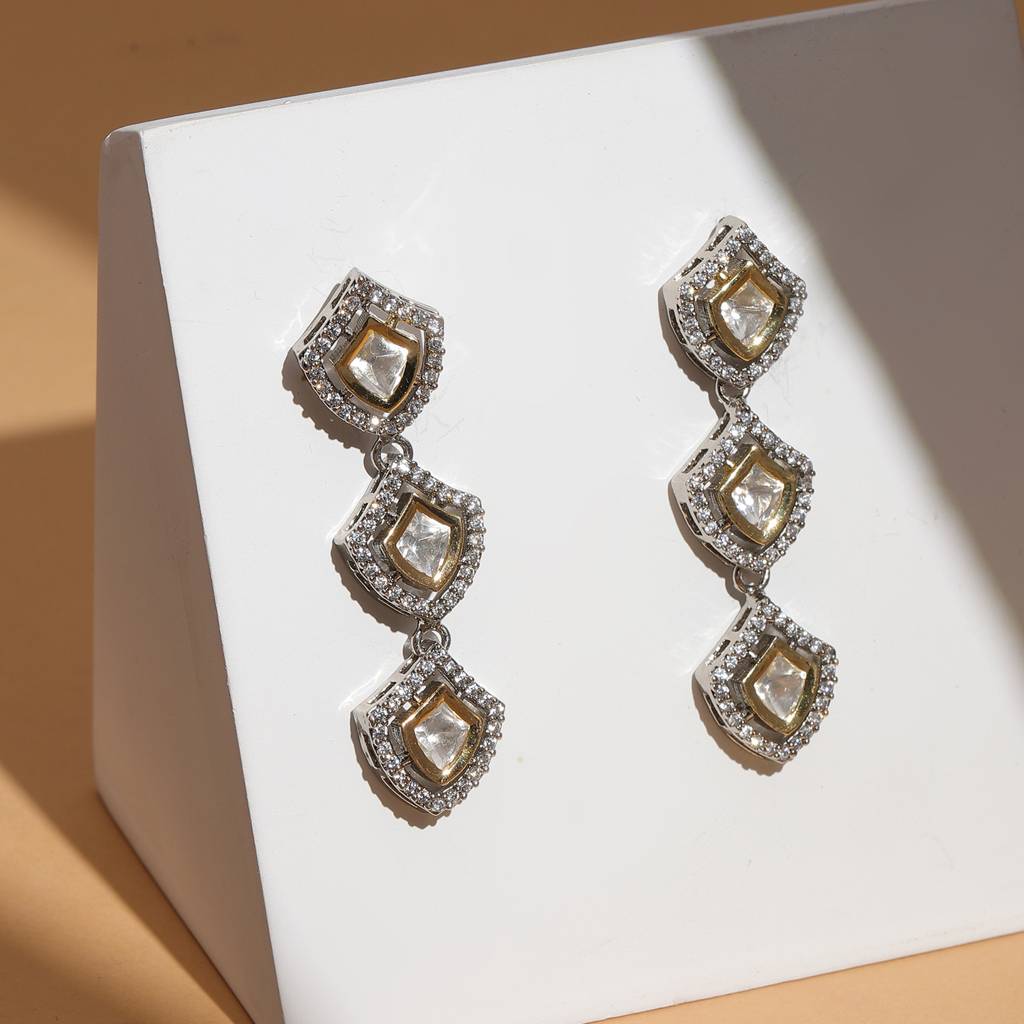 3 Tier Kundan And Diamond Earrings : RRFEB24-22