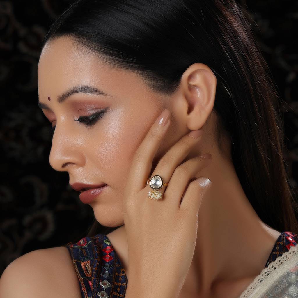 Kundan Ring With Pearls : RRFEB24-24