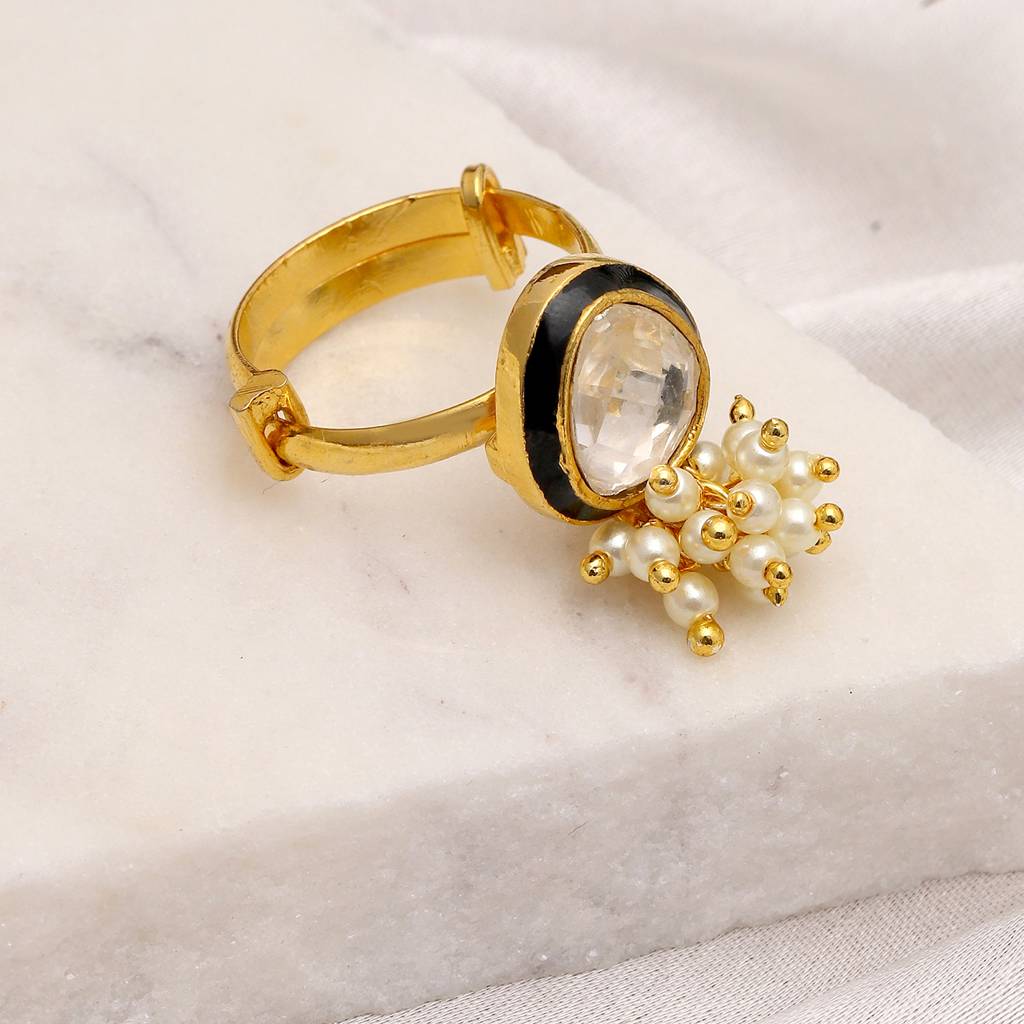 Kundan Ring With Pearls : RRFEB24-24