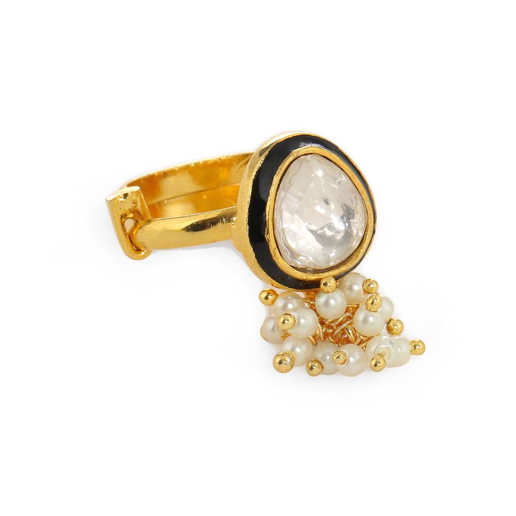Kundan Ring With Pearls : RRFEB24-24
