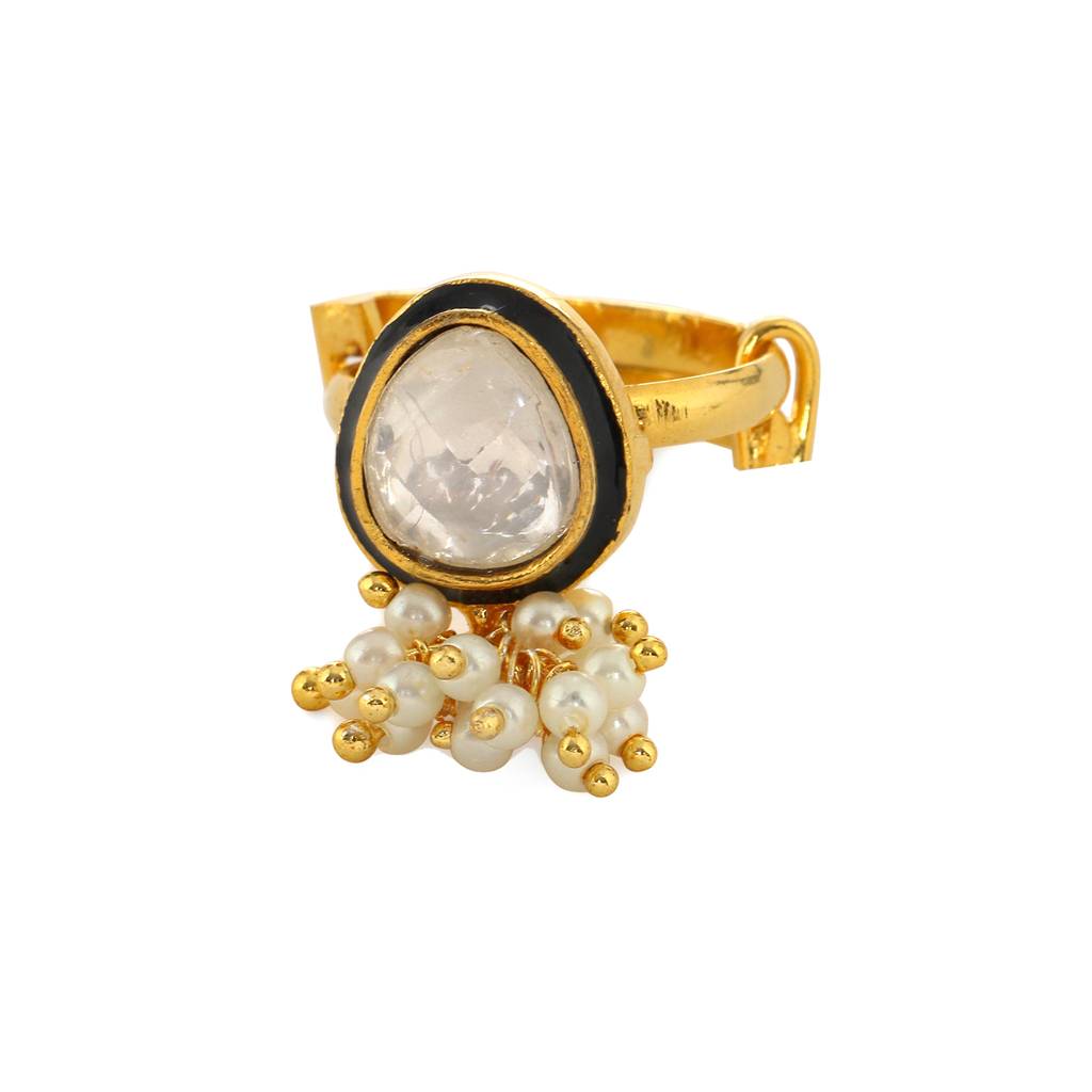 Kundan Ring With Pearls : RRFEB24-24