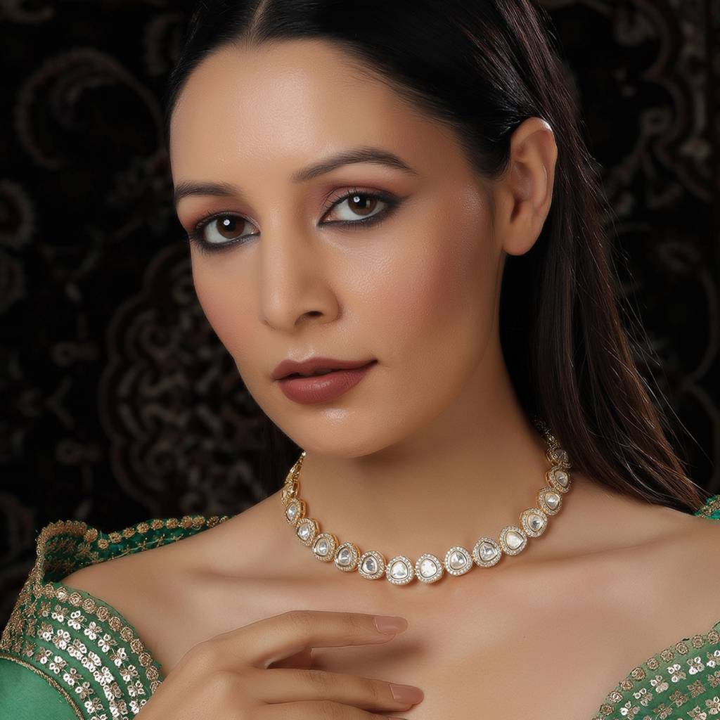 Kundan And Daimond Neckpiece In Brass : RRFEB24-32
