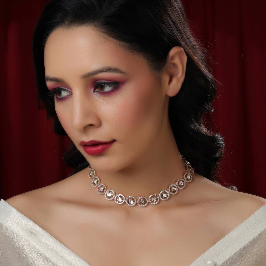 Patti Shapped Kundan And Round Diamond Neckpiece : RRFEB24-33