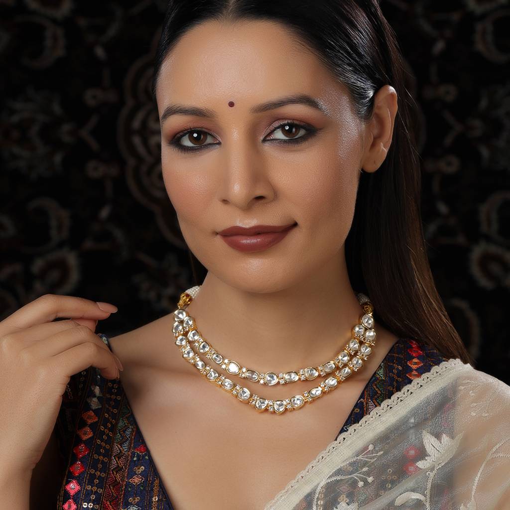 Double Layered Kundan And American Diamond Neckpiece : RRFEB24-35
