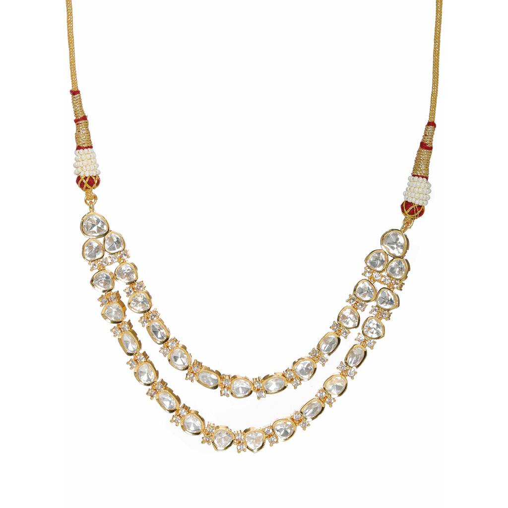 Double Layered Kundan And American Diamond Neckpiece : RRFEB24-35
