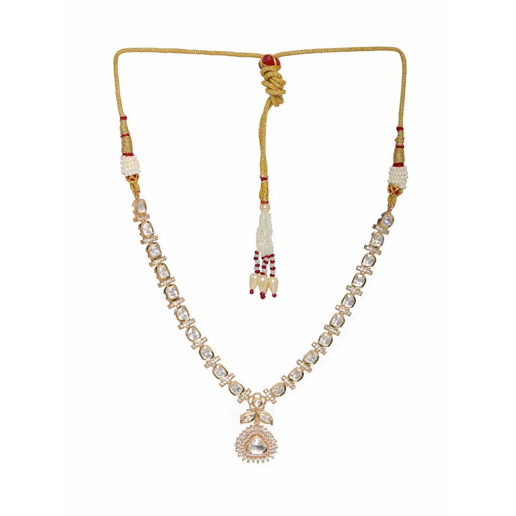 Gold And American Diamond Neckpiece With Pink Stone Center Piece : RRFEB24-37