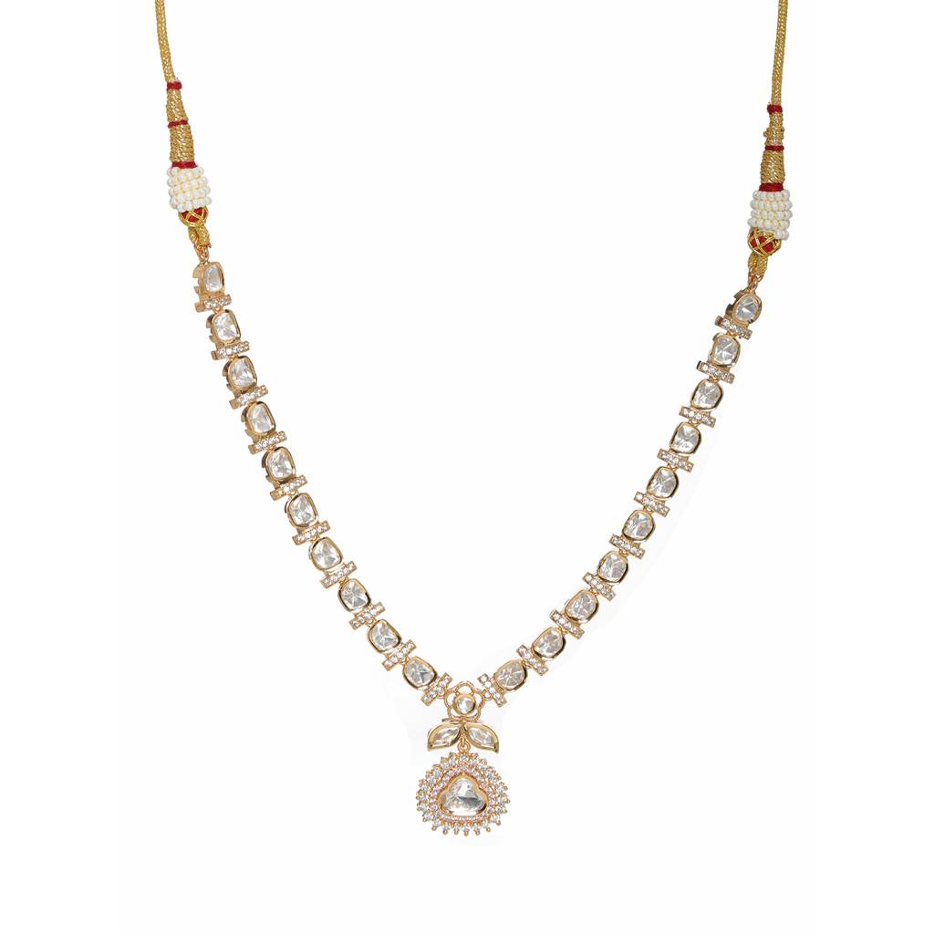Gold And American Diamond Neckpiece With Pink Stone Center Piece : RRFEB24-37