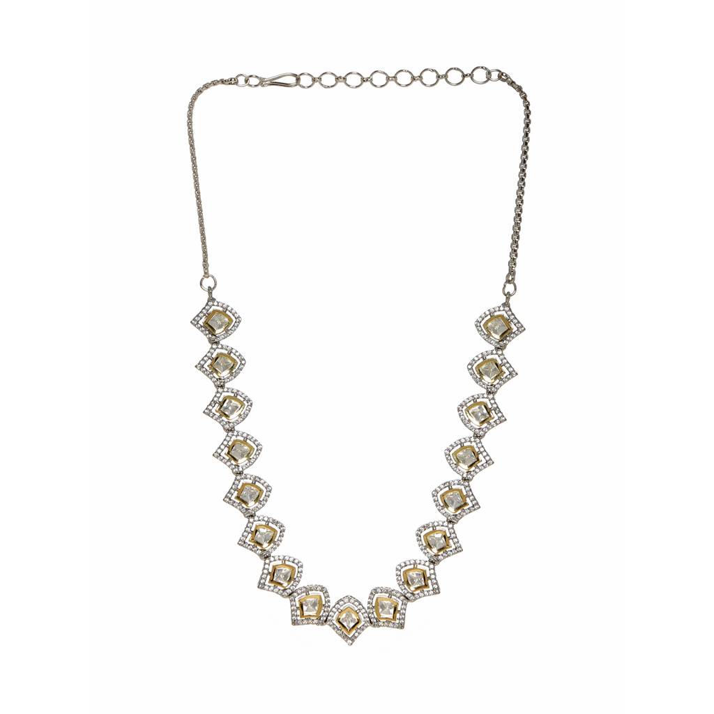 Silver Kundan And American Diamond Neckpiece : RRFEB24-39