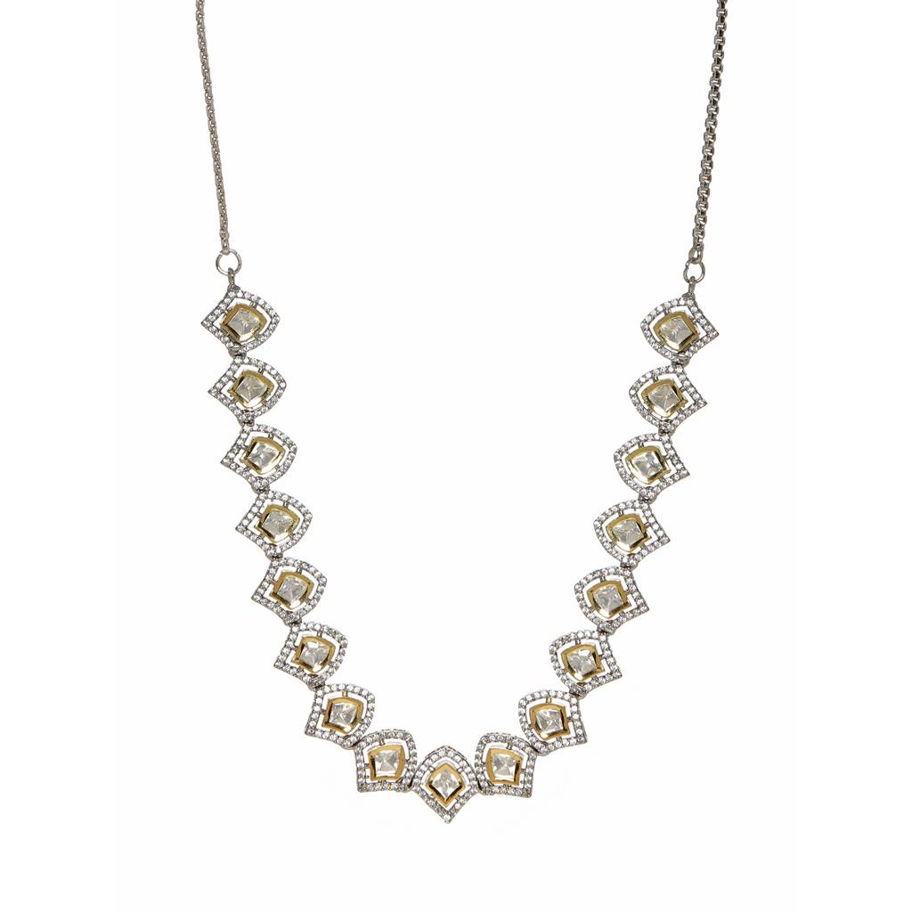 Silver Kundan And American Diamond Neckpiece : RRFEB24-39