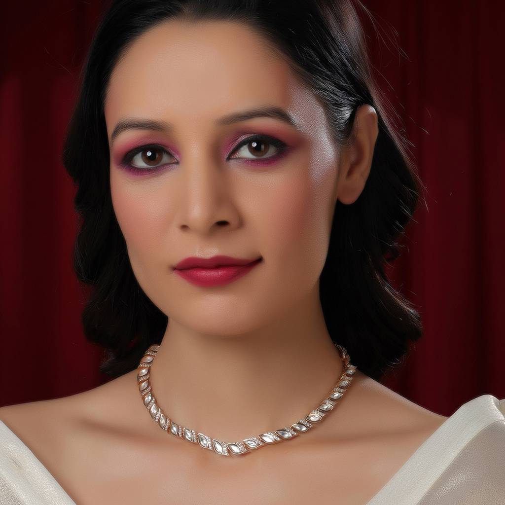Leaf Shaped Neckpiece In Kundan And American Diamonds : RRFEB24-43
