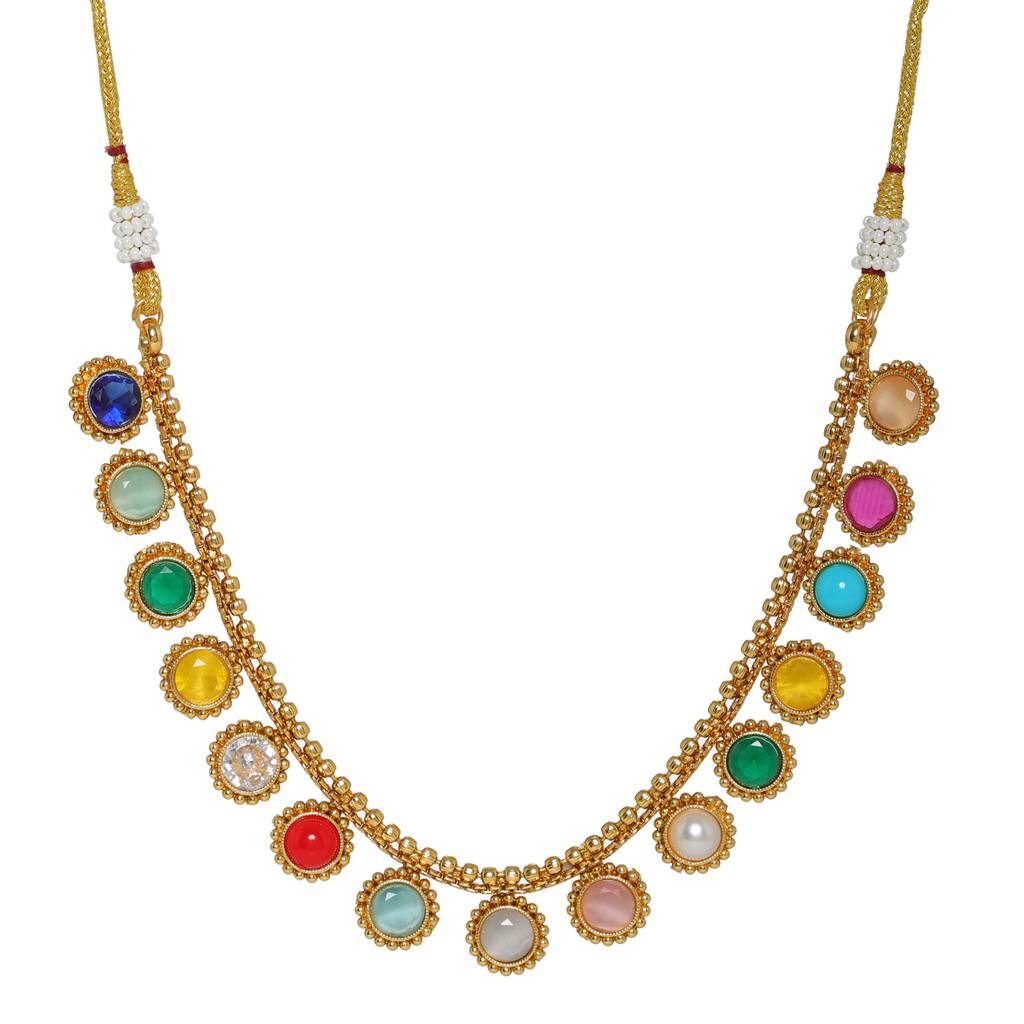 Multi Colored Stone In Gold Choker With Earrings : RRFEB24-45