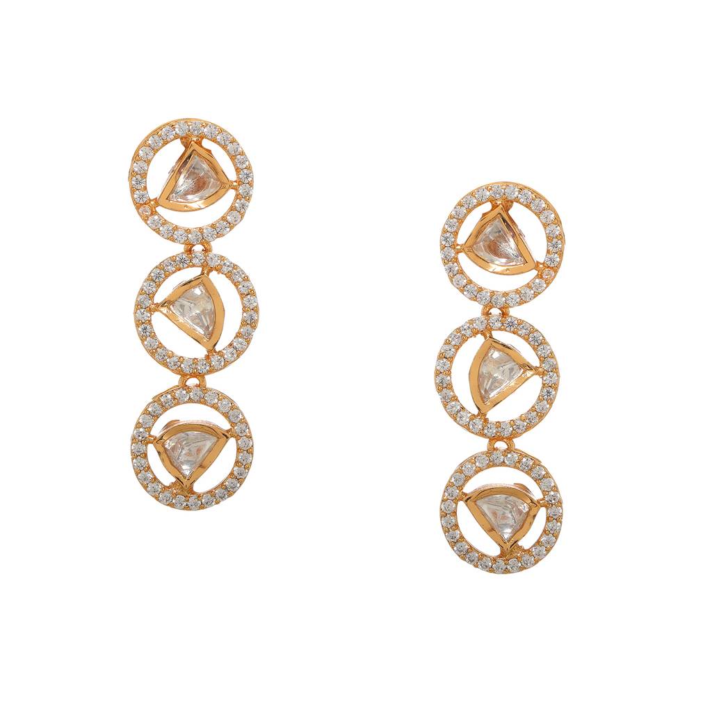 3 Tier Round Diamond And Kundan Earrings : RRFEB24-6