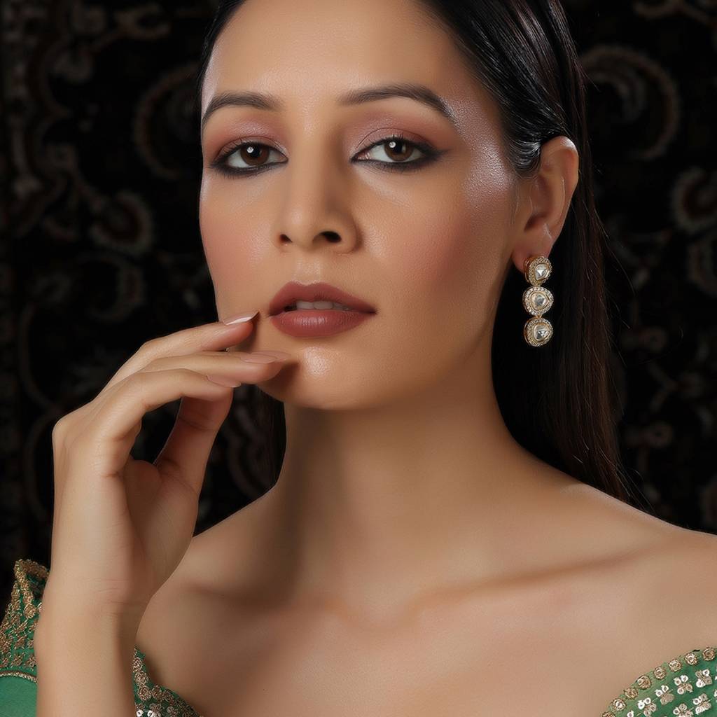 Uncut 3 Tier Kundan Dangler Earrings : RRFEB24-7