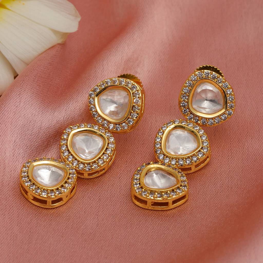 Uncut 3 Tier Kundan Dangler Earrings : RRFEB24-7